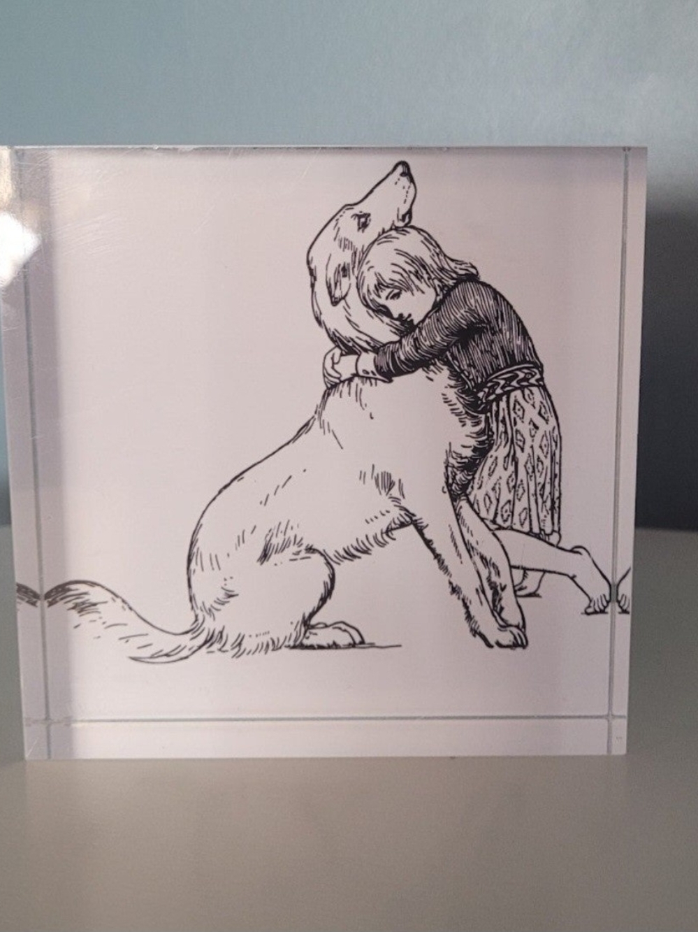 Clear Acrylic Dog Art Block - White Illustration